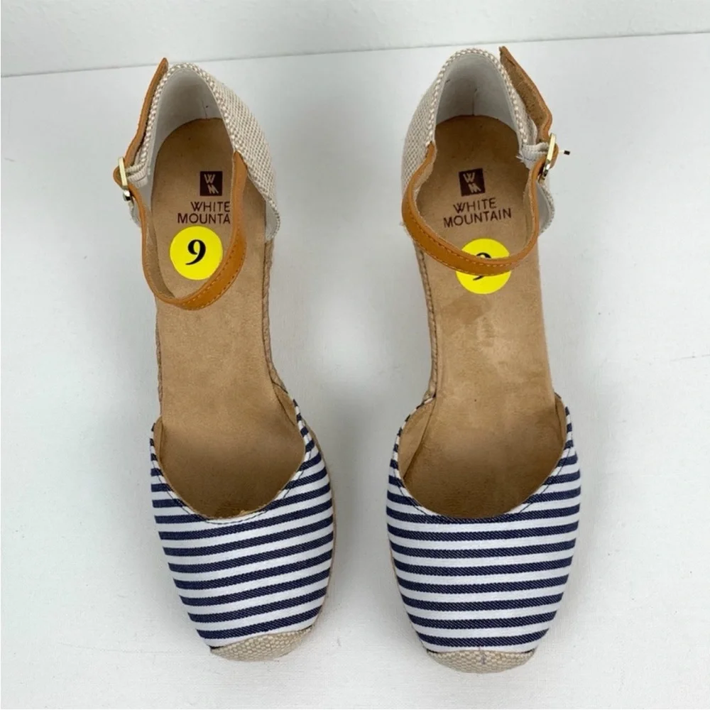 White Mountain Striped Espadrille Wedge Sandals